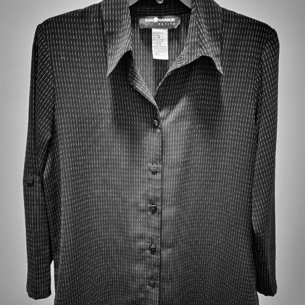 Sag Harbor Petite Black & White Pinstripe Shirt Jacket Size 8P